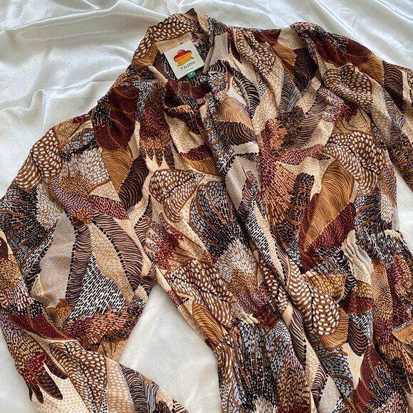 Farm Rio Brown Dotted Macaws Long Sleeve Maxi Ruffle Boho Dress Small - Picture 4 of 8